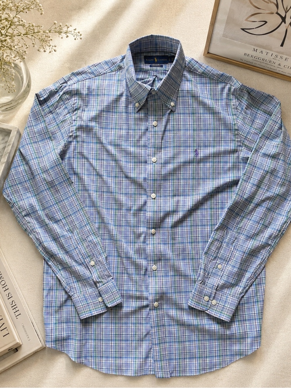 Ralph Lauren Blue and Green Plaid Button-Down Shirt